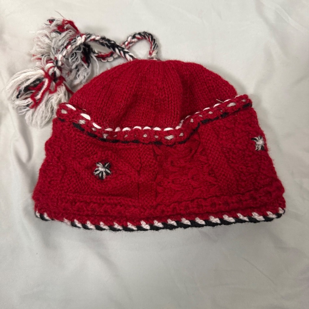 Coldwater Creek Beanie Hat Women One Size Red Excellent Wool Fleece Lined Y2K